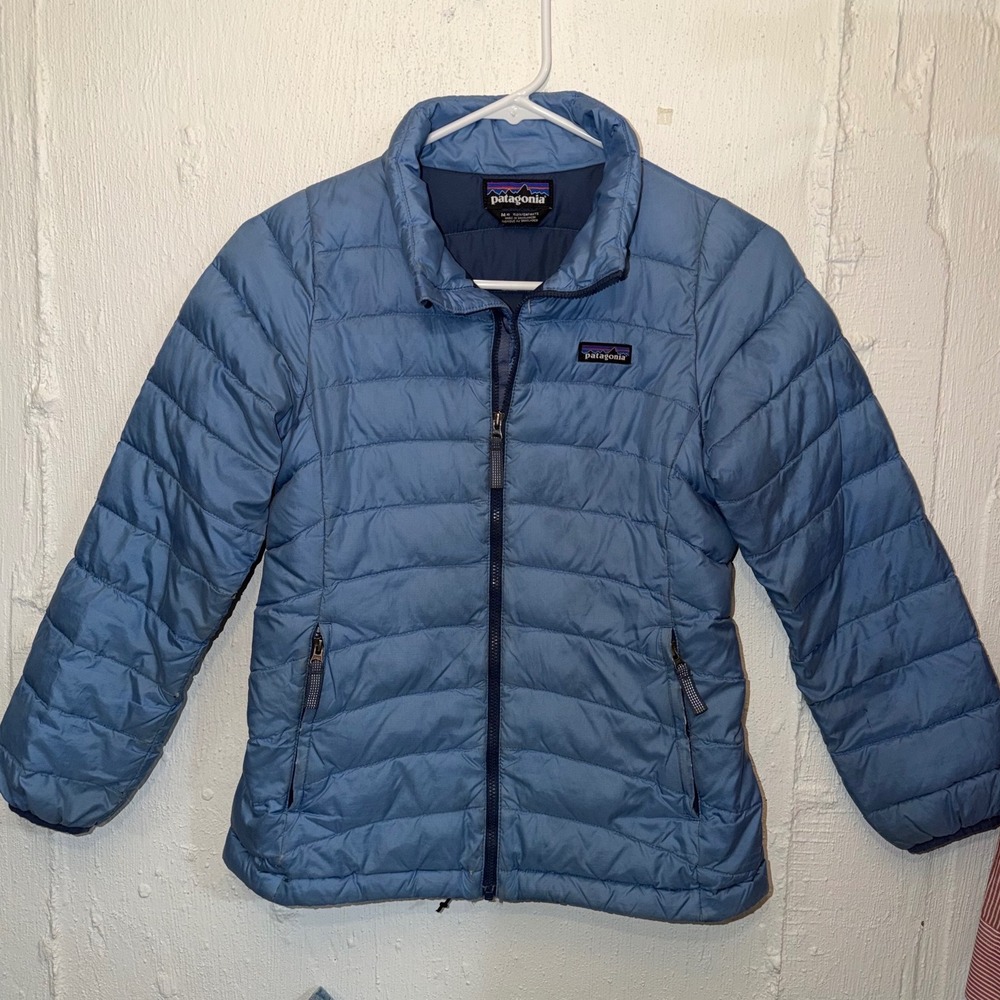 Patagonia Kids Down Puffer Jacket Blue Size M 10 Full Zip Quilted READ